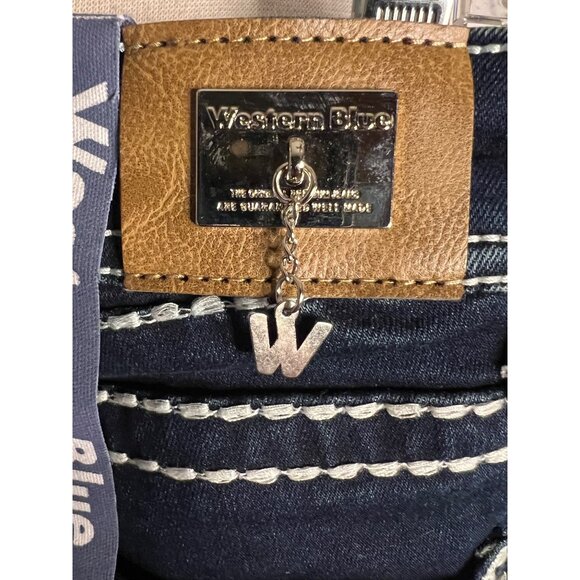 NWT Western Blue Jeans Size 13 Boot Cut Dark Wash Horse Shoe Design - Picture 14 of 16